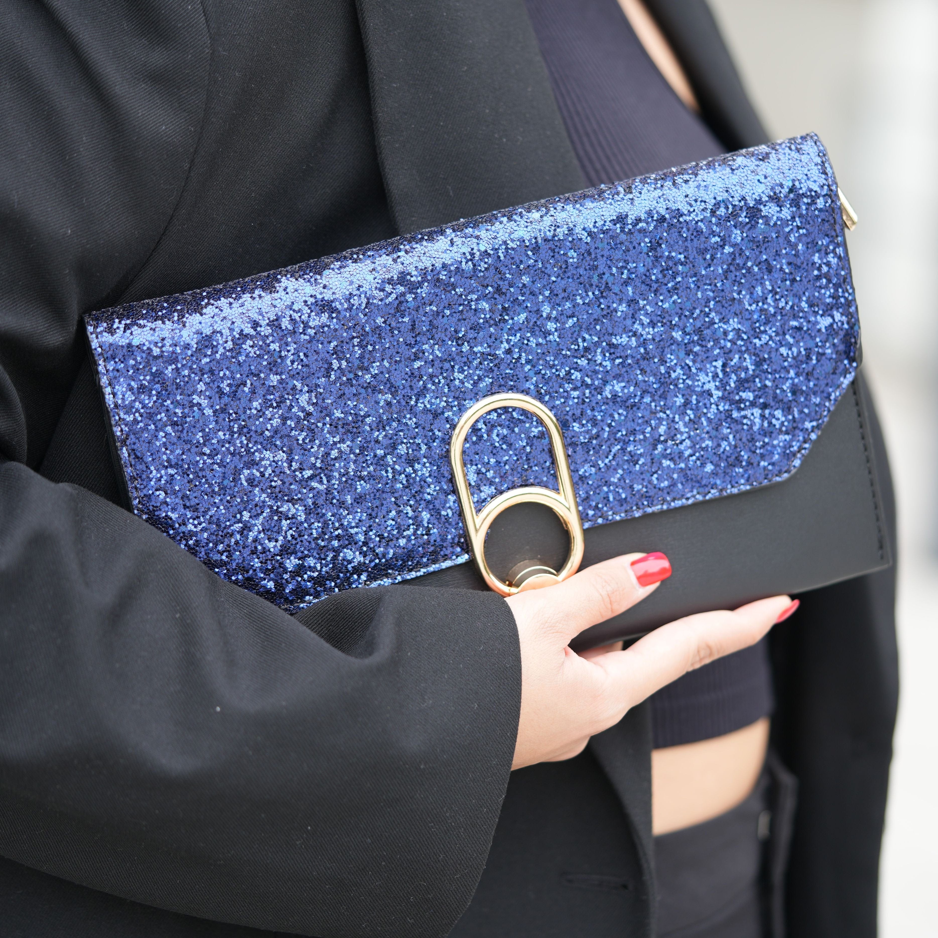 by JoAnn Clutch Handtasche mit Glitzer in Dunkelblau