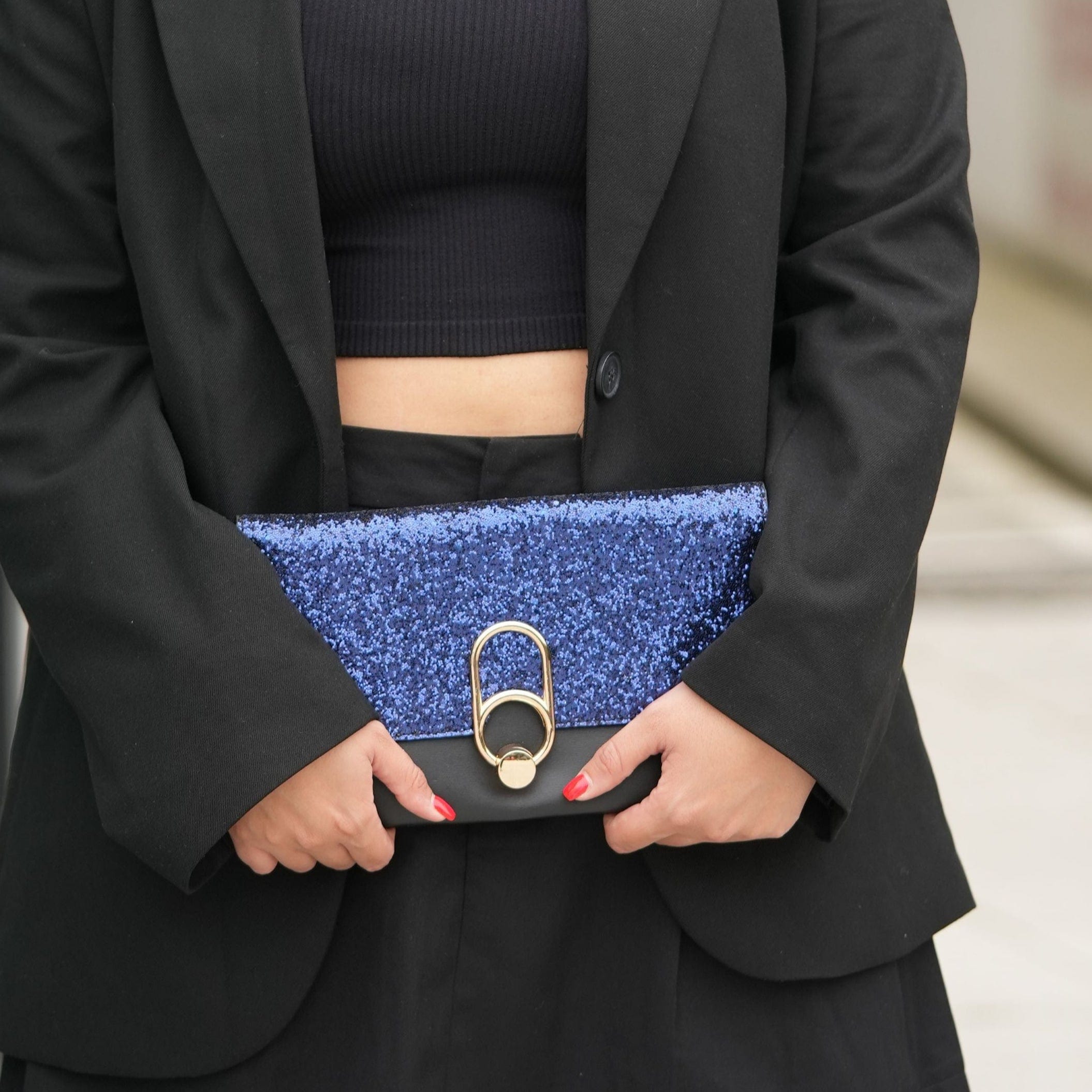 by JoAnn Clutch Handtasche mit Glitzer in Dunkelblau