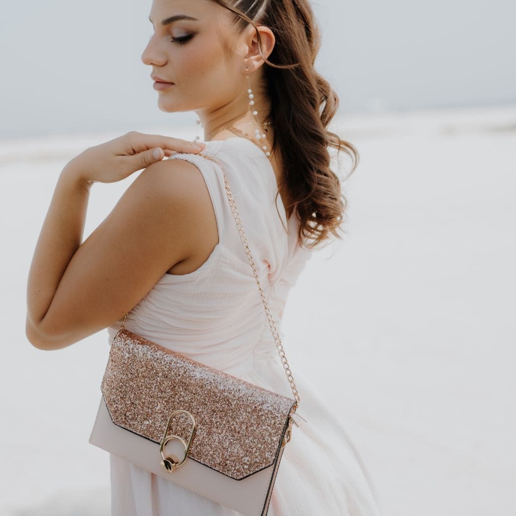 by JoAnn Clutch Handtasche mit Glitzer in Rosa