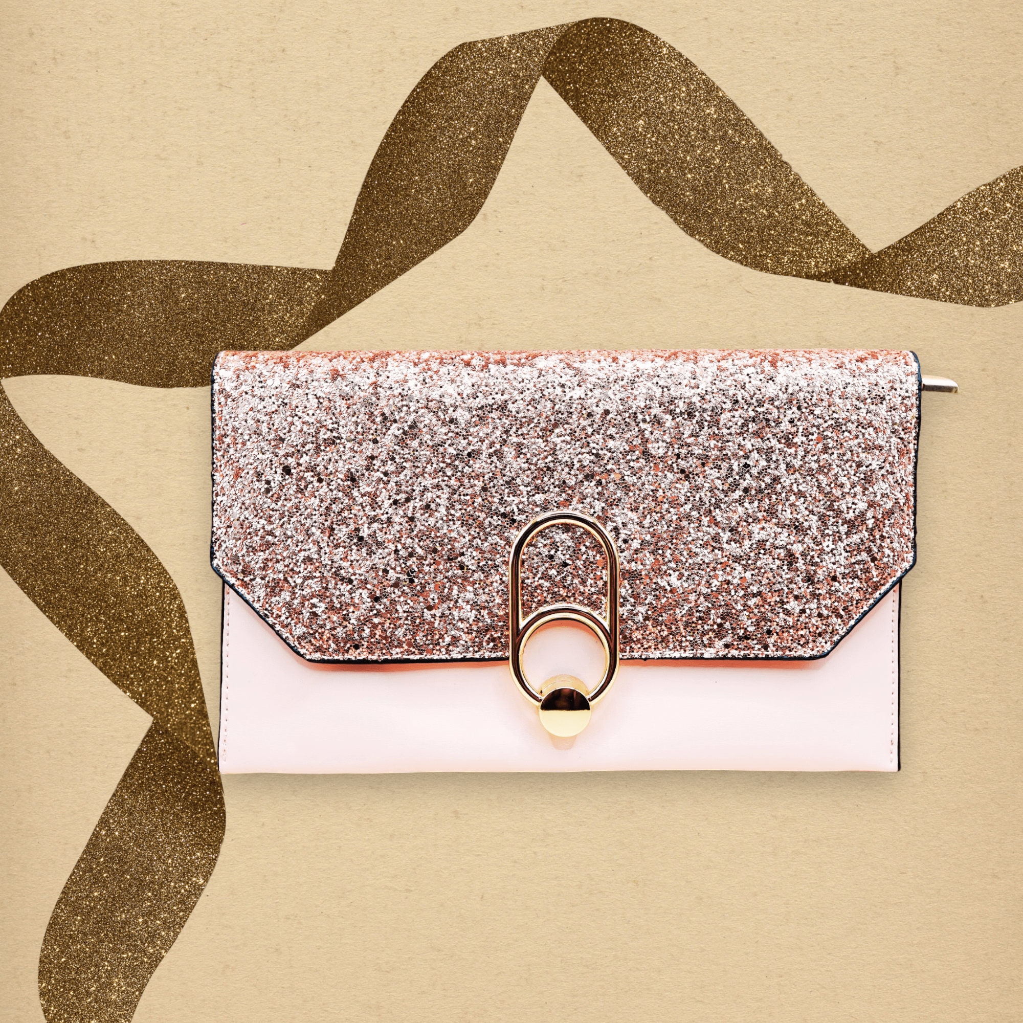 by JoAnn Clutch Handtasche mit Glitzer in Rosa