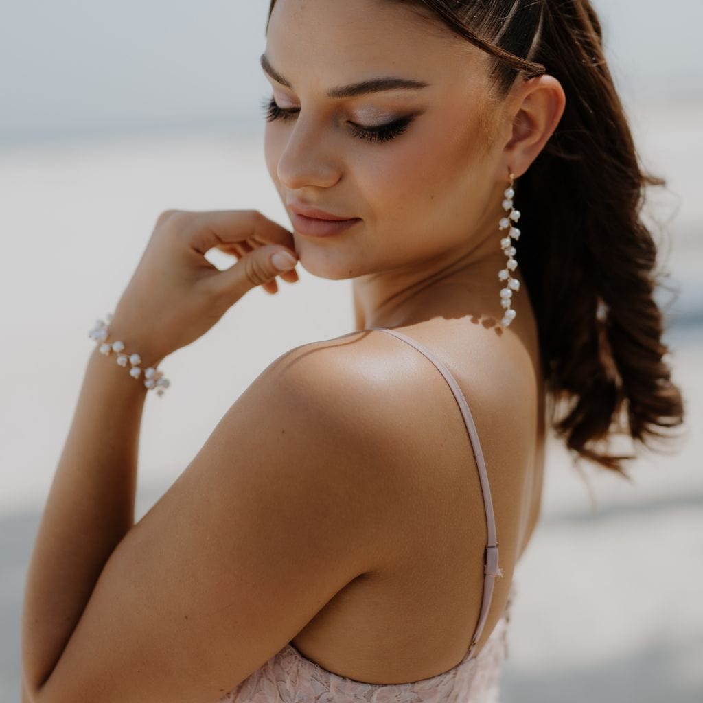 by JoAnn Ohrringe Ohrringe lang mit natürlichen Perlen in Rosa oder Lila/Rosa