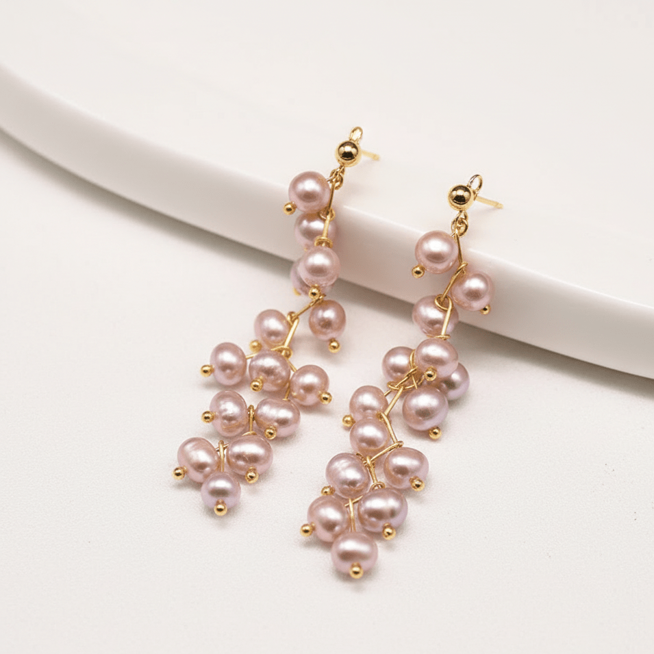 by JoAnn Ohrringe Ohrringe lang mit natürlichen Perlen in Rosa oder Lila/Rosa