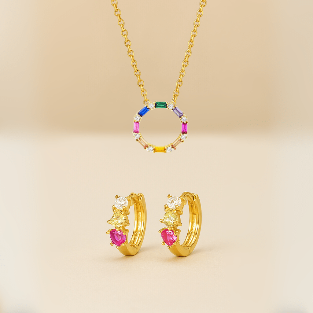 by JoAnn Schmuckset Gold Schmuckset aus bunten Zirkonia in Gold oder Silber