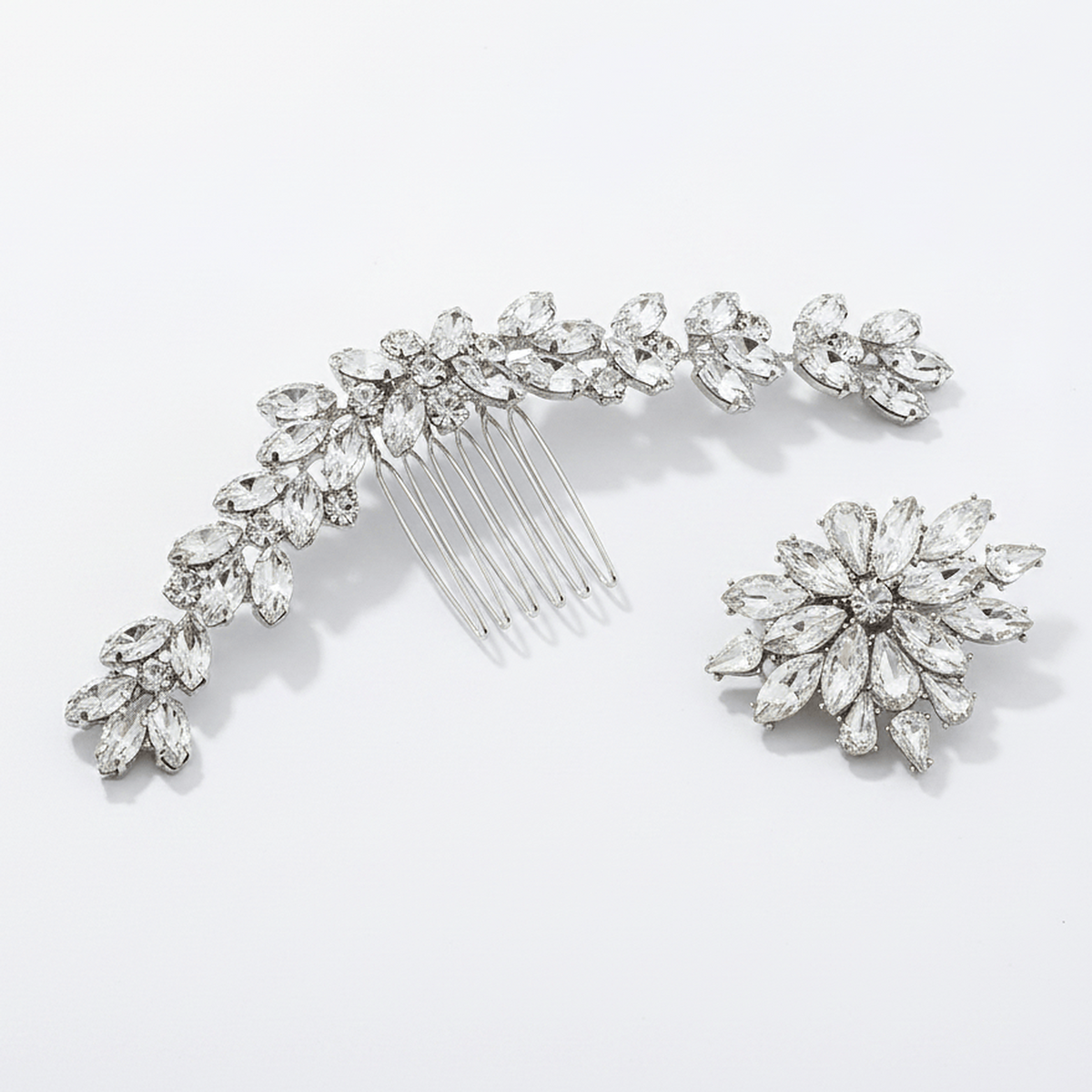 by JoAnn Schmuckset Kristall-Set: Haarkamm & Schuhclips - Funkelndes Braut-Accessoire-Set in Silber