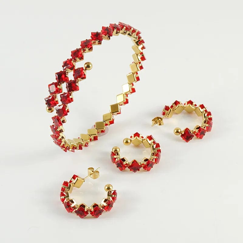 by JoAnn Schmuckset Rot Schmuckset mit Strasssteinen in Weiß, Rot oder Grün