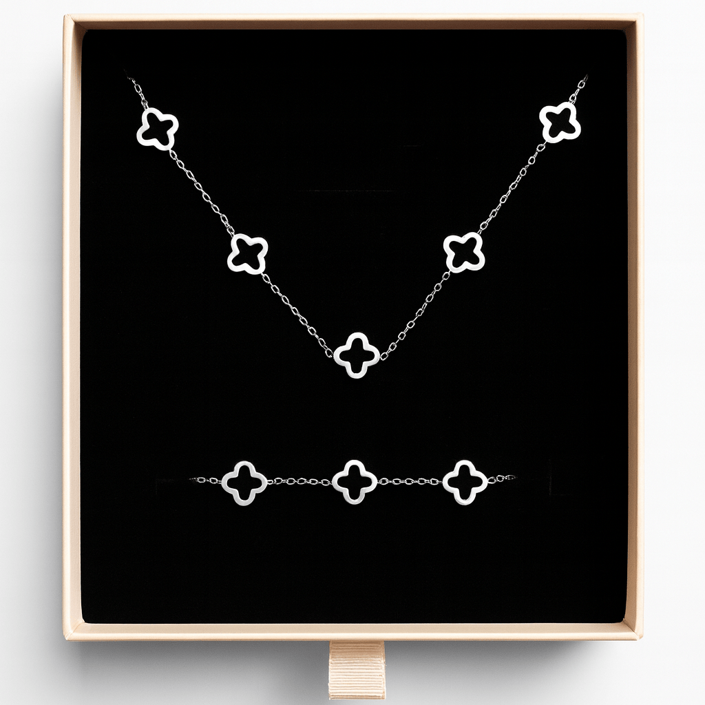 by JoAnn Schmuckset Schmuckset Kleeblätter – Halskette & Armband mit Zirkonia silberfarben