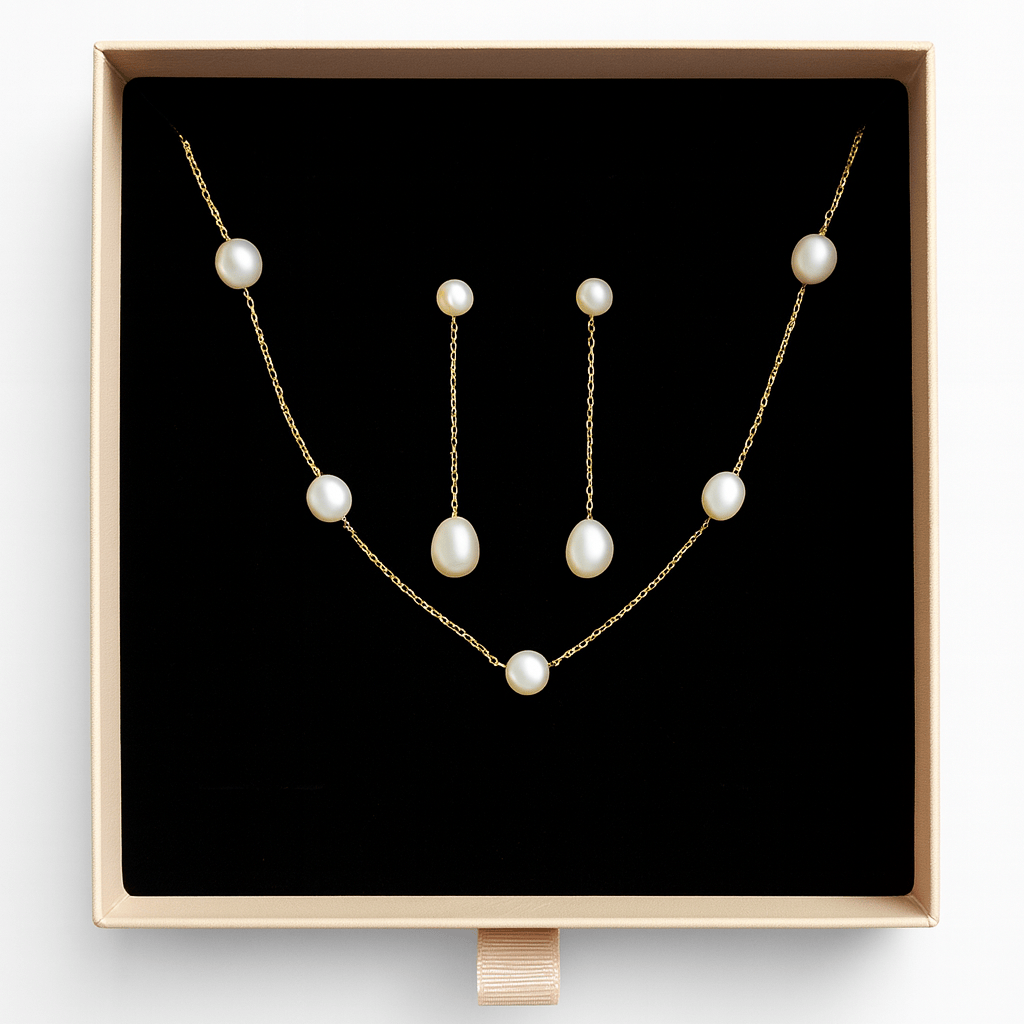 by JoAnn Schmuckset Schmuckset mit schmalen Süsswasser Perlen