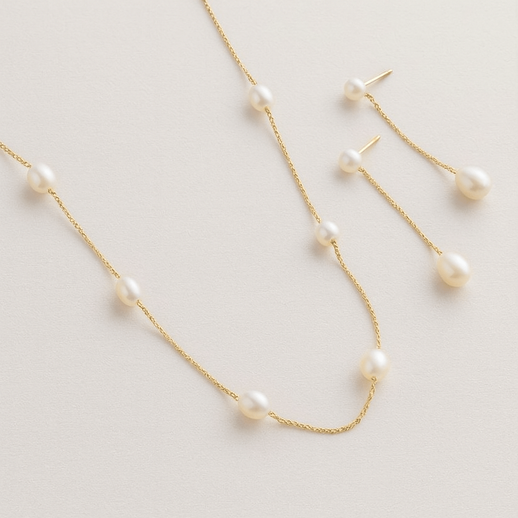 by JoAnn Schmuckset Schmuckset mit schmalen Süsswasser Perlen: Ohrringe und Kette