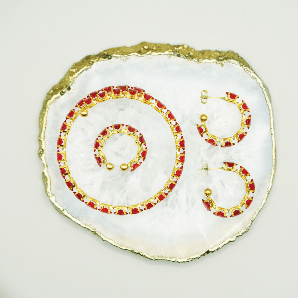 by JoAnn Schmuckset Schmuckset mit Strasssteinen in Weiß, Rot oder Grün