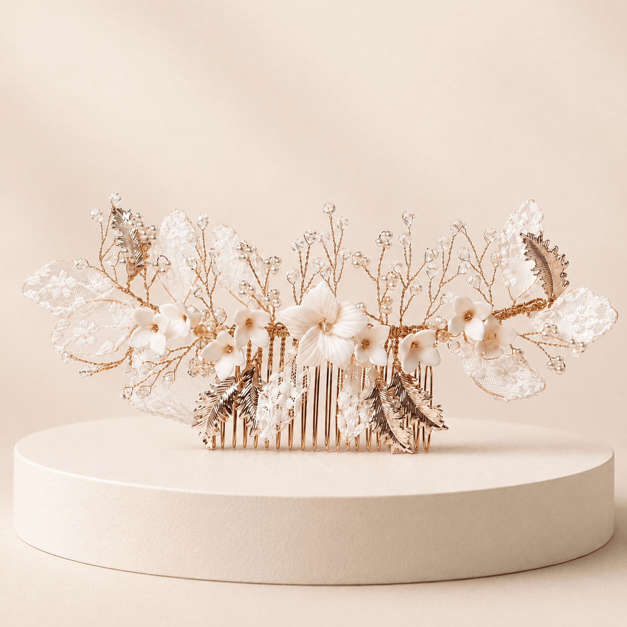 Eisenhardt Company Haarschmuck Haarkamm mit Spitze und floralen Elementen