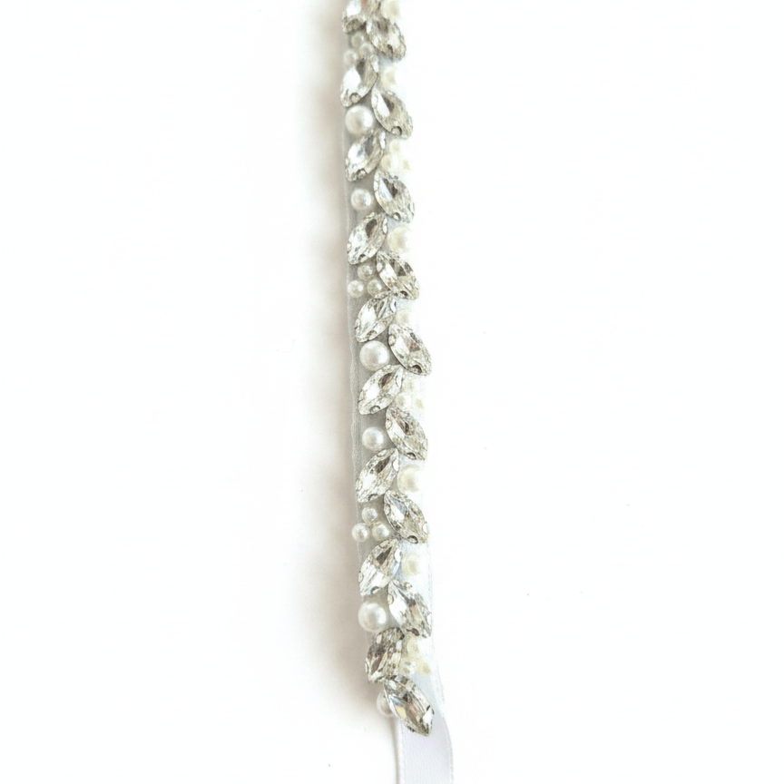 Farinosa Bridal Brautgürtel Brautgürtel mit schmalen Strasssteinen und Perlen