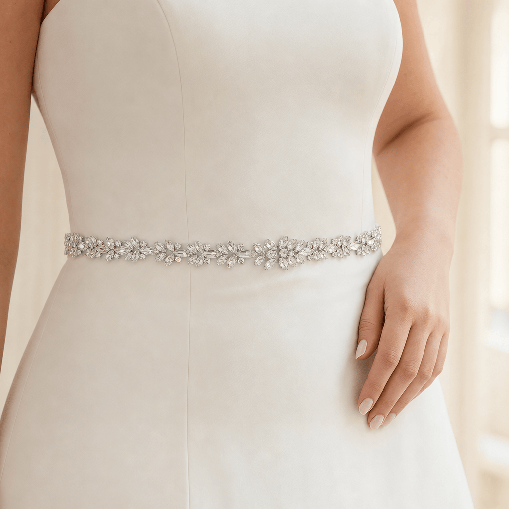 Farinosa Bridal Brautgürtel Brautgürtel mit silbernen Strasskristallen