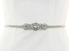 Farinosa Bridal Weiss S1007 Eleganter silberner Brautgürtel mit Kristallperlen