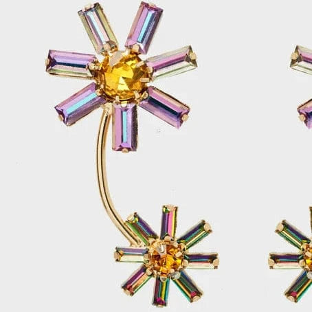 Nalí Ohrringe Ohrringe mit grünen und rosa Glasblumen