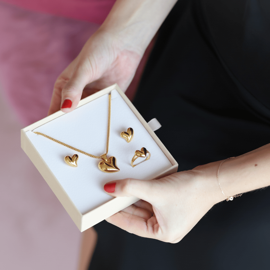 Nalí Schmuckset Schmuckset Herz: Kette, Ohrringe, Ring