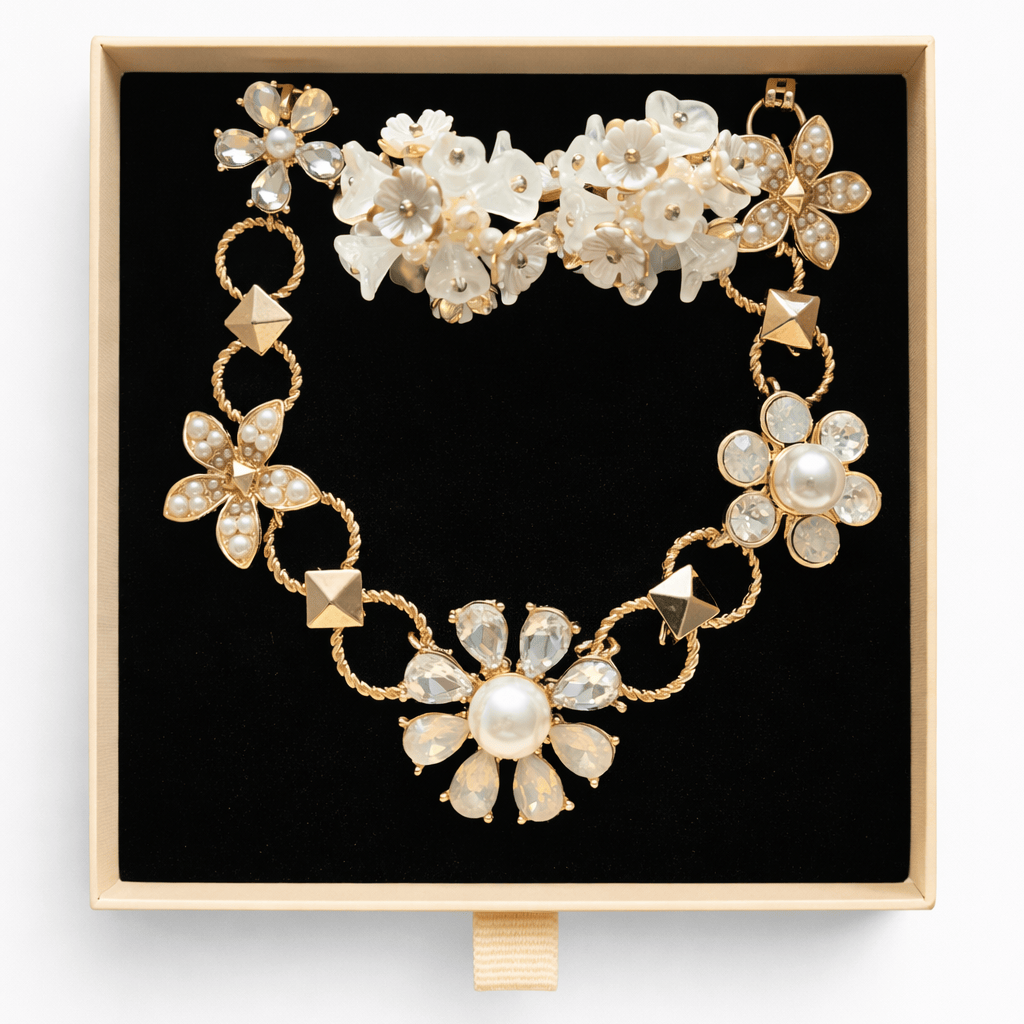 Nali Schmuckset Schmuckset mit weissen Glasblüten