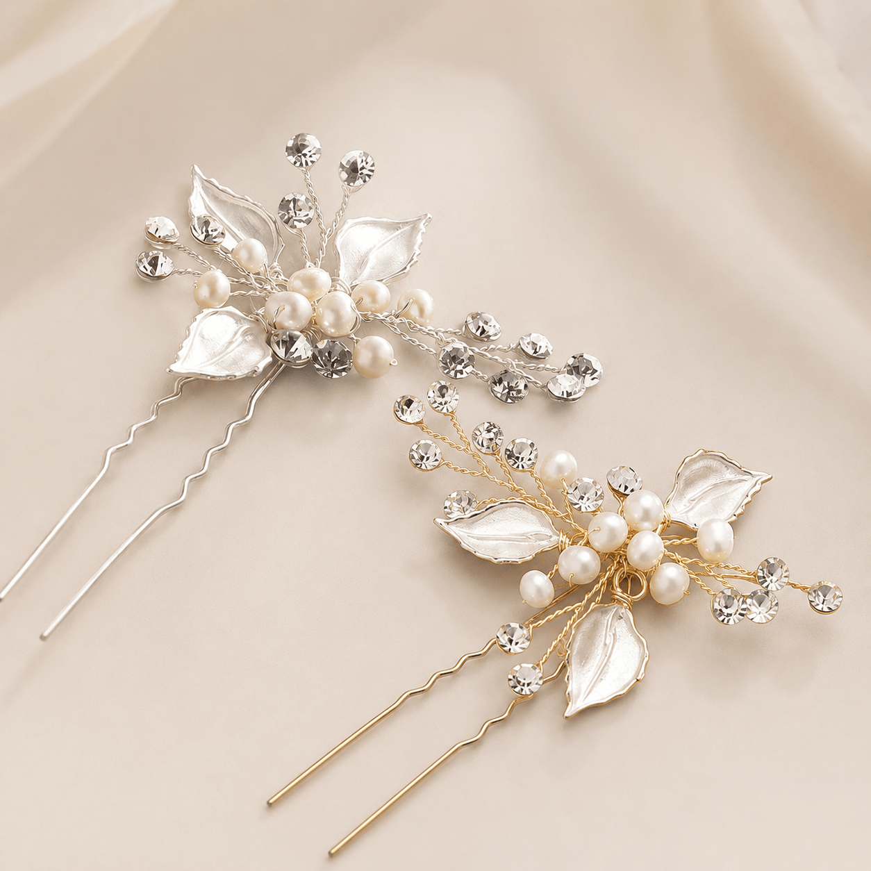 by JoAnn Haarschmuck Haarnadel mit silbernen oder goldenen Blättern