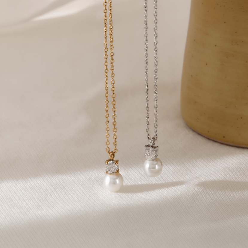 by JoAnn Halsketten Halskette Perle und Zirkonia in Silber und Gold