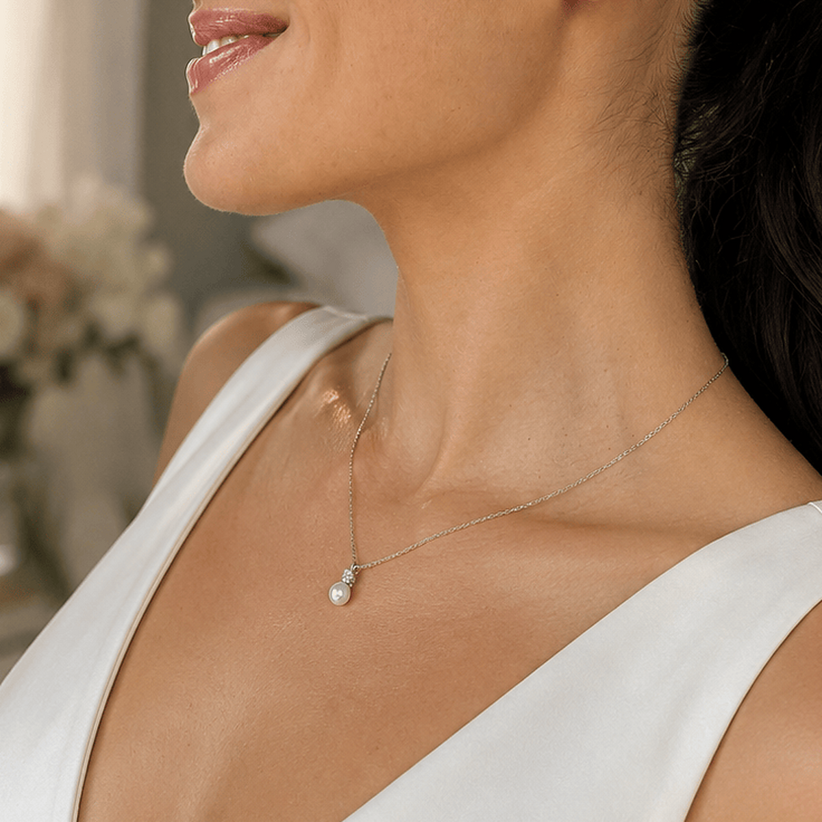 by JoAnn Halsketten Halskette Perle und Zirkonia in Silber und Gold
