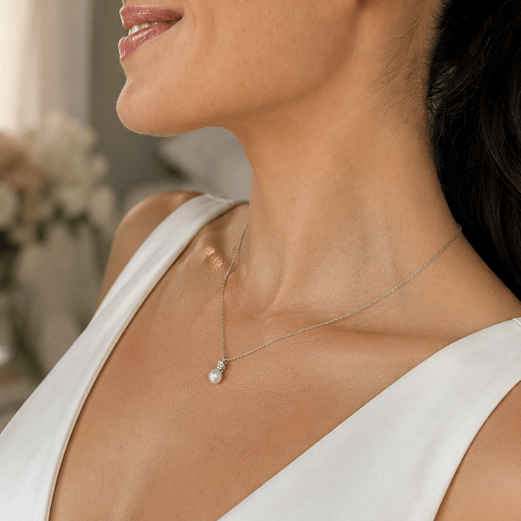 by JoAnn Halsketten Halskette Perle und Zirkonia in Silber und Gold