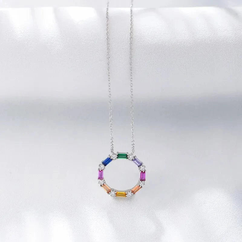 by JoAnn Halsketten Silber Halskette mit Anhänger aus bunten Zirkonia in Gold oder Silber