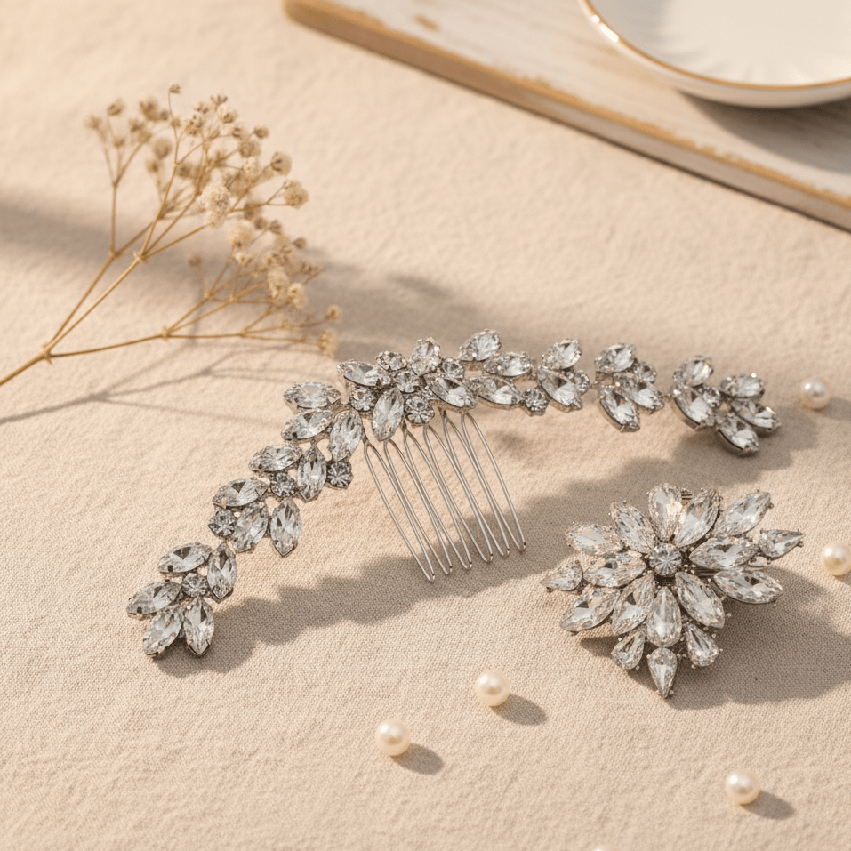 by JoAnn Schmuckset Kristall-Set: Haarkamm & Schuhclips - Funkelndes Braut-Accessoire-Set in Silber