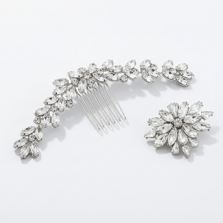 by JoAnn Schmuckset Kristall-Set: Haarkamm & Schuhclips - Funkelndes Braut-Accessoire-Set in Silber