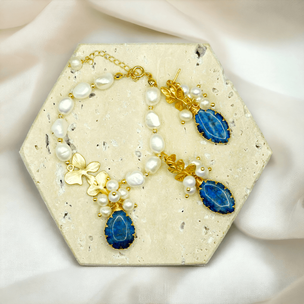 by JoAnn Schmuckset Schmuckset mit Naturstein und Perlen in Blau