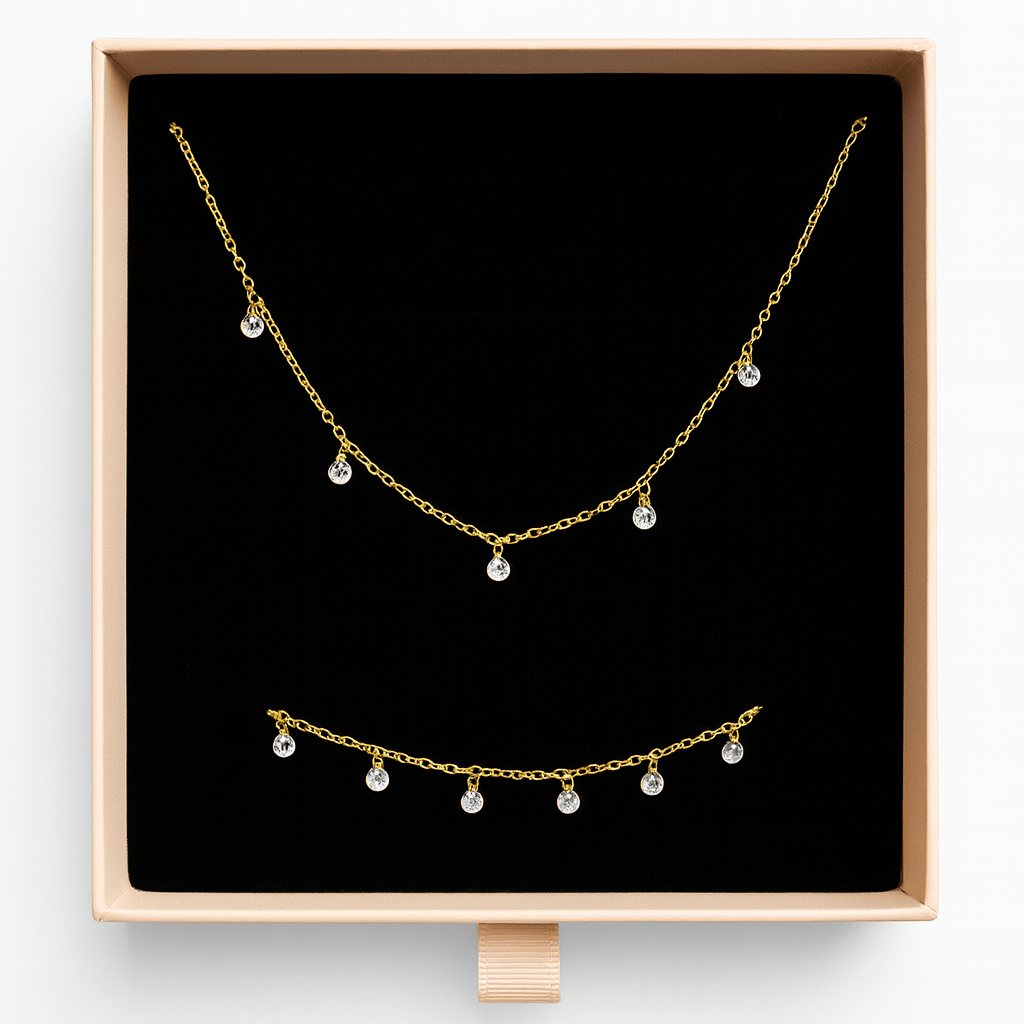 by JoAnn Schmuckset Schmuckset mit zarten Kristallanhängern in Gold