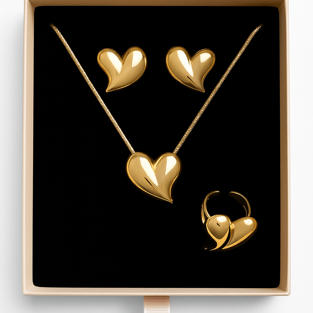 Nalí Schmuckset Schmuckset Herz: Kette, Ohrringe, Ring