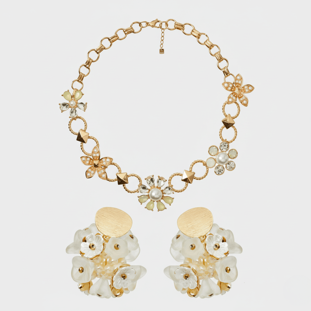 Nali Schmuckset Schmuckset mit weissen Glasblüten